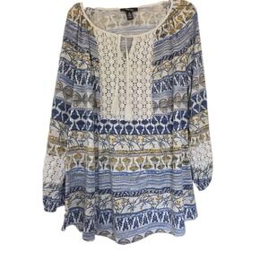 Style & Company Boho Crochet Tassle Hippie Style Peasant Blouse 3X